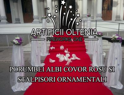 PORUMBEI ALBI COVOR ROSU SI STALPISORI ORNAMENTALI